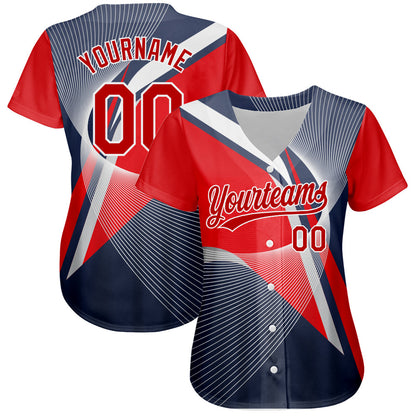 Custom Navy Red-White 3D Pattern Design Abstract Sport Authentic Baseball Jersey - Sky-Custom