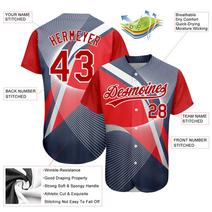Custom Navy Red-White 3D Pattern Design Abstract Sport Authentic Baseball Jersey - Sky-Custom