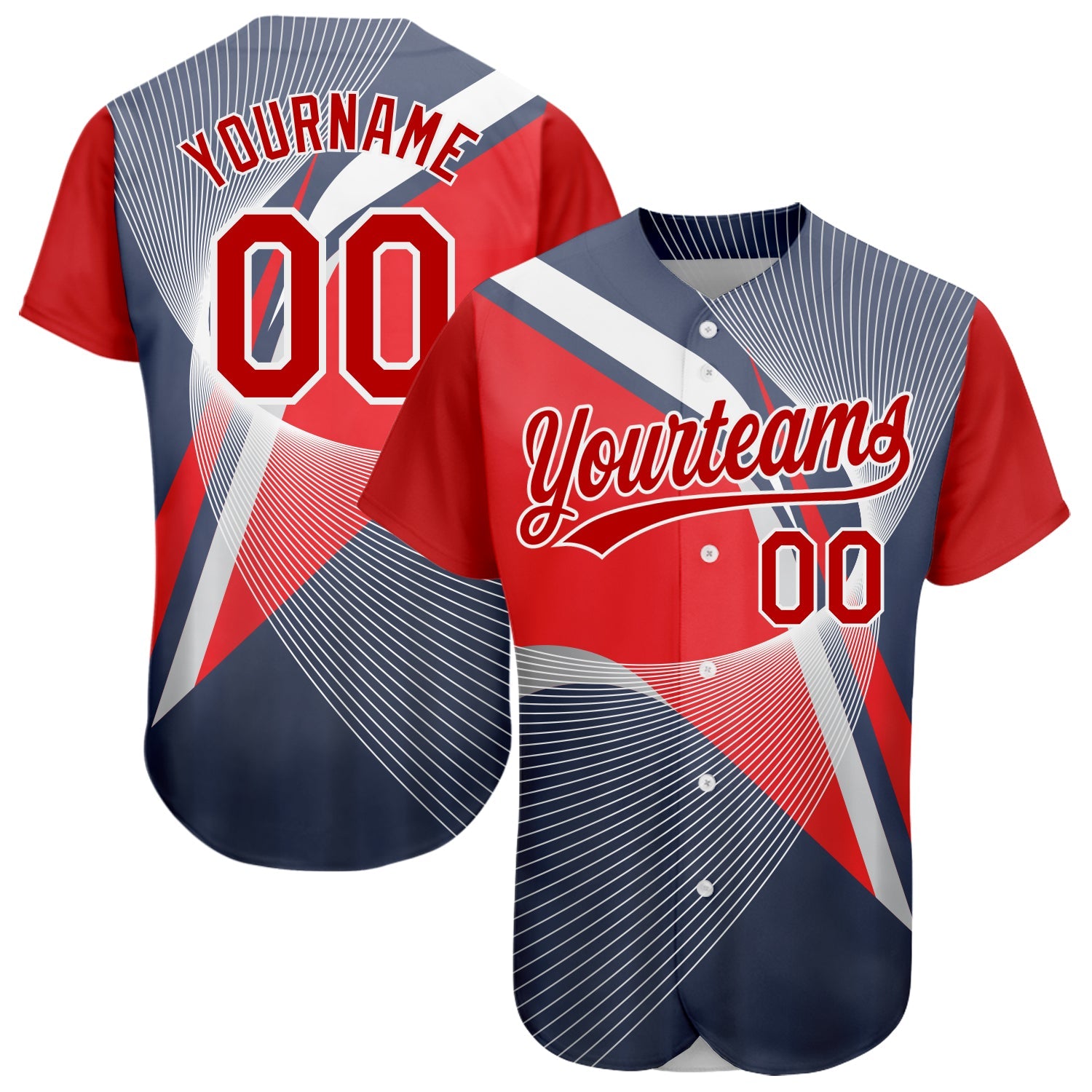 Custom Navy Red-White 3D Pattern Design Abstract Sport Authentic Baseball Jersey - Sky-Custom