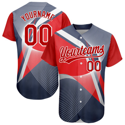 Custom Navy Red-White 3D Pattern Design Abstract Sport Authentic Baseball Jersey - Sky-Custom