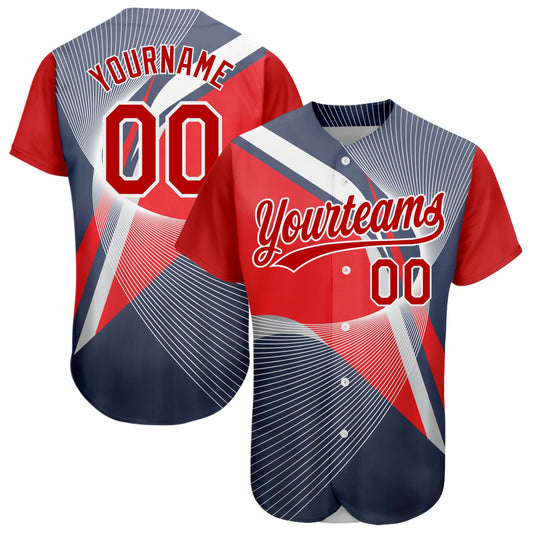 Custom Navy Red-White 3D Pattern Design Abstract Sport Authentic Baseball Jersey - Sky-Custom