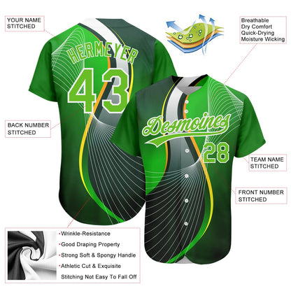 Custom Aurora Green Green-White 3D Pattern Design Abstract Sport Authentic Baseball Jersey - Sky-Custom