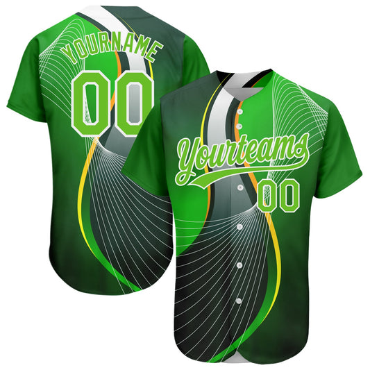 Custom Aurora Green Green-White 3D Pattern Design Abstract Sport Authentic Baseball Jersey - Sky-Custom
