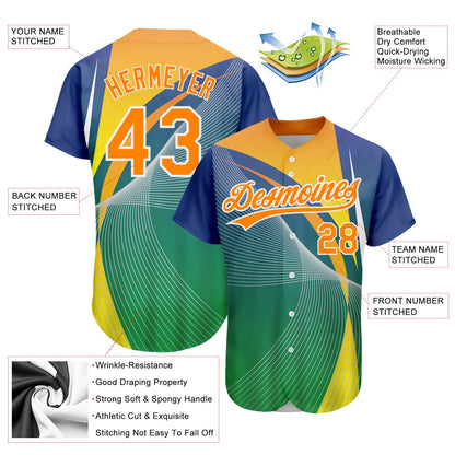 Custom Kelly Green Bay Orange-White 3D Pattern Design Abstract Sport Authentic Baseball Jersey - Sky-Custom