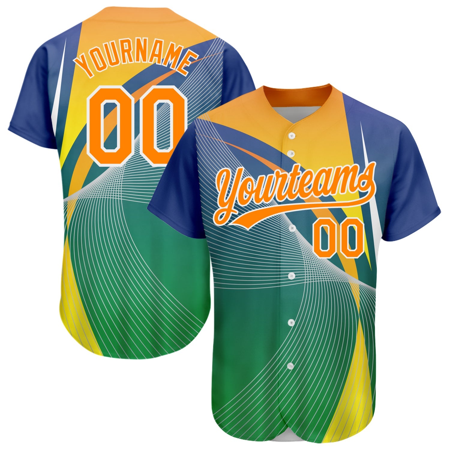 Custom Kelly Green Bay Orange-White 3D Pattern Design Abstract Sport Authentic Baseball Jersey - Sky-Custom