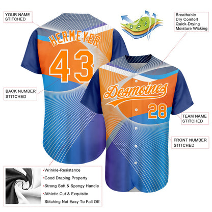 Custom Light Blue Bay Orange-White 3D Pattern Design Abstract Sport Authentic Baseball Jersey - Sky-Custom