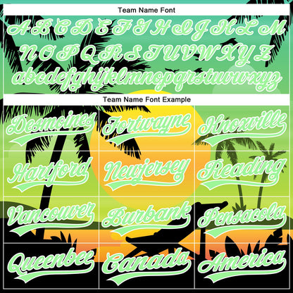 Custom Pea Green Black-White 3D Pattern Design Hawaii Palm Trees And Beach Sunset Authentic Baseball Jersey - Sky-Custom