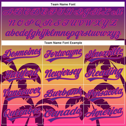 Custom Purple Hot Pink 3D Pattern Design Hawaii Palm Trees Authentic Baseball Jersey - Sky-Custom