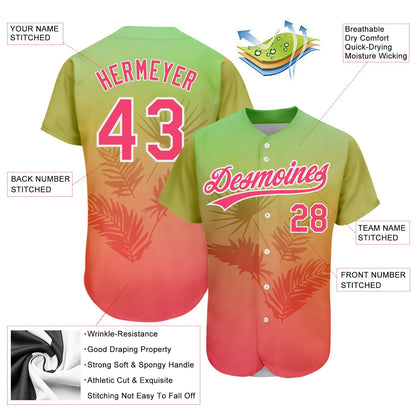 Custom Neon Green Neon Pink-White 3D Pattern Design Hawaii Palm Leaves Authentic Baseball Jersey - Sky-Custom