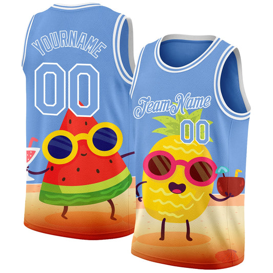 Custom Light Blue White 3D Pattern Summer Beach Holiday Authentic Basketball Jersey - Sky-Custom