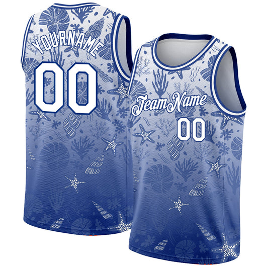 Custom Royal White 3D Pattern Design Seashells And Starfishes Authentic Basketball Jersey - Sky-Custom