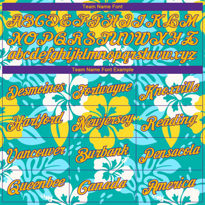 Custom Aqua Gold-Purple 3D Pattern Hawaii Flowers Authentic Basketball Jersey - Sky-Custom