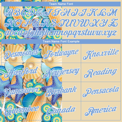 Custom City Cream Light Blue-White 3D Pattern Beach Seashells And Starfishes Authentic Basketball Jersey - Sky-Custom