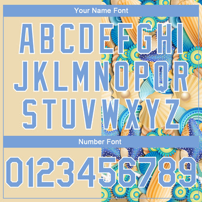Custom City Cream Light Blue-White 3D Pattern Beach Seashells And Starfishes Authentic Basketball Jersey - Sky-Custom