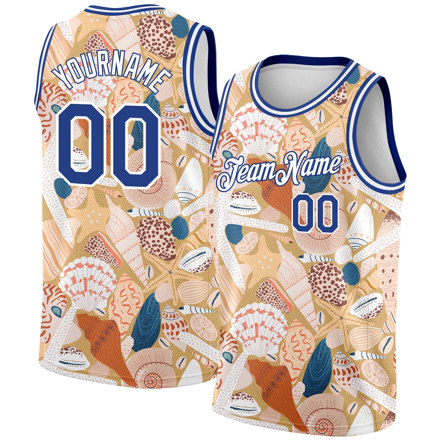 Custom City Cream Royal-White 3D Pattern Beach Seashells And Starfishes Authentic Basketball Jersey - Sky-Custom
