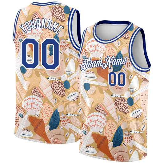 Custom City Cream Royal-White 3D Pattern Beach Seashells And Starfishes Authentic Basketball Jersey - Sky-Custom