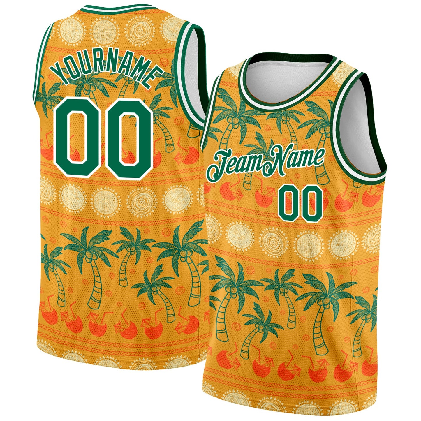 Custom Bay Orange Kelly Green-White 3D Pattern Hawaii Beach Palm Trees Authentic Basketball Jersey - Sky-Custom