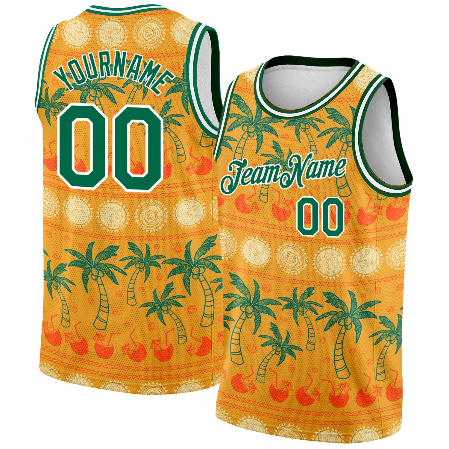 Custom Bay Orange Kelly Green-White 3D Pattern Hawaii Beach Palm Trees Authentic Basketball Jersey - Sky-Custom
