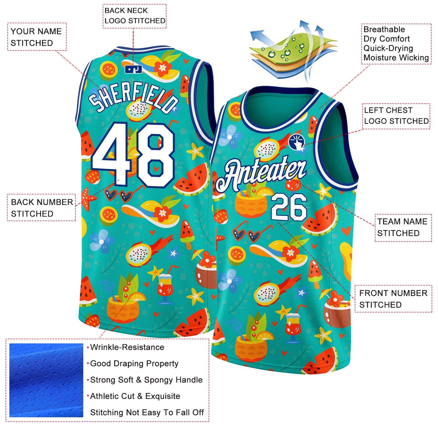 Custom Aqua White-Royal 3D Pattern Summer Hawaii Beach Holiday Authentic Basketball Jersey - Sky-Custom