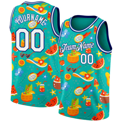 Custom Aqua White-Royal 3D Pattern Summer Hawaii Beach Holiday Authentic Basketball Jersey - Sky-Custom