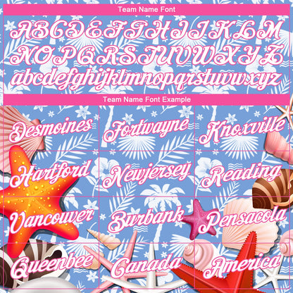 Custom Light Blue White-Pink 3D Pattern Hawaii Palm Trees And Starfishes Authentic Basketball Jersey - Sky-Custom
