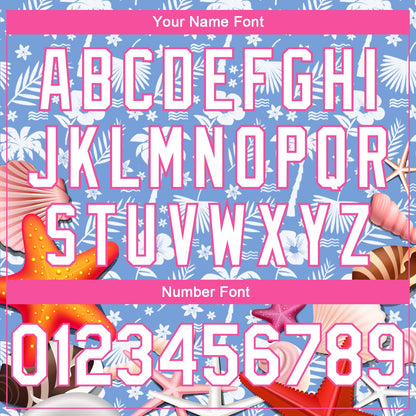 Custom Light Blue White-Pink 3D Pattern Hawaii Palm Trees And Starfishes Authentic Basketball Jersey - Sky-Custom