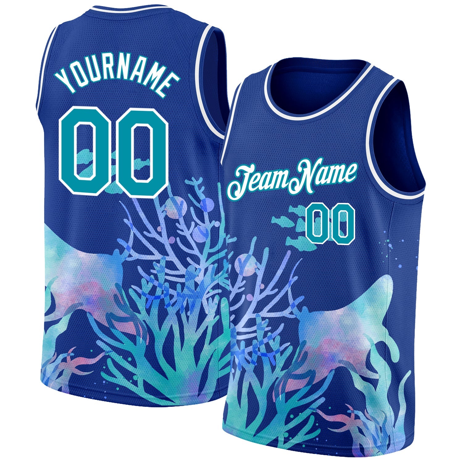 Custom Royal Aqua-White 3D Pattern Design Ocean World Authentic Basketball Jersey - Sky-Custom