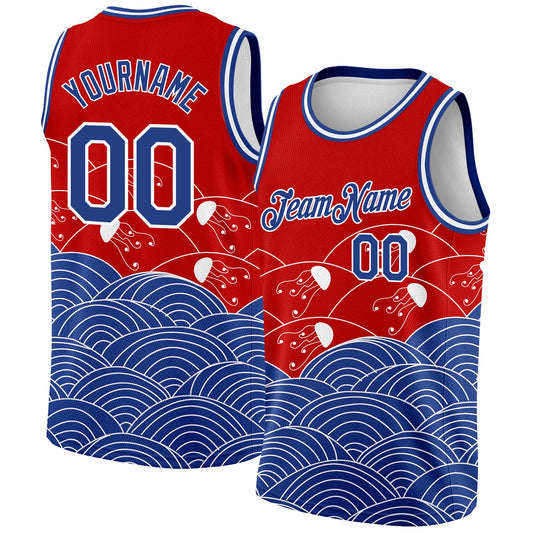 Custom Red Royal-White 3D Pattern Design Jellyfish Authentic Basketball Jersey - Sky-Custom