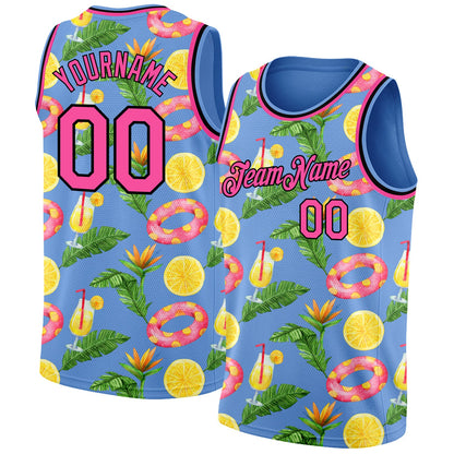 Custom Light Blue Pink-Black 3D Pattern Summer Hawaii Beach Holiday Authentic Basketball Jersey - Sky-Custom