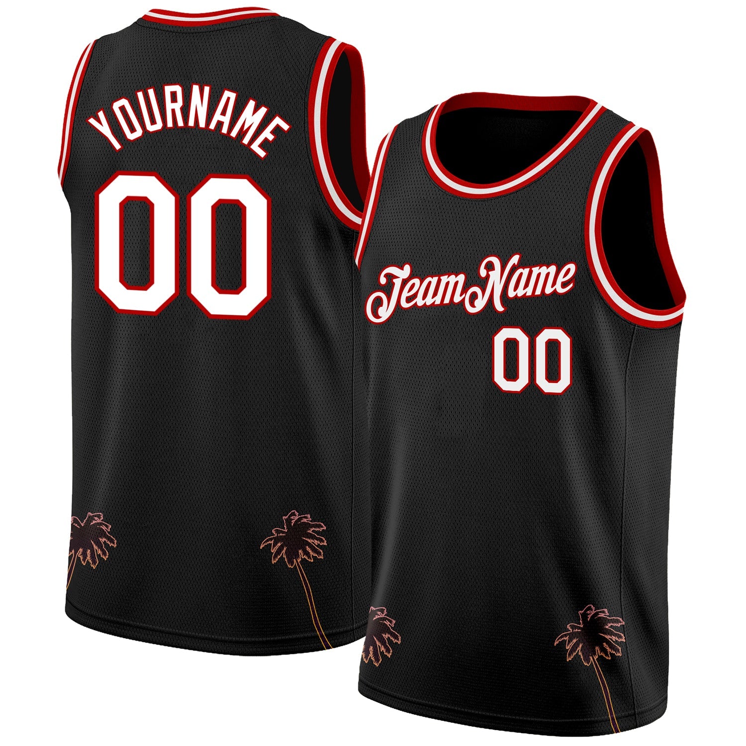 Custom Black White-Red 3D Pattern Hawaii Palm Trees Authentic Basketball Jersey - Sky-Custom