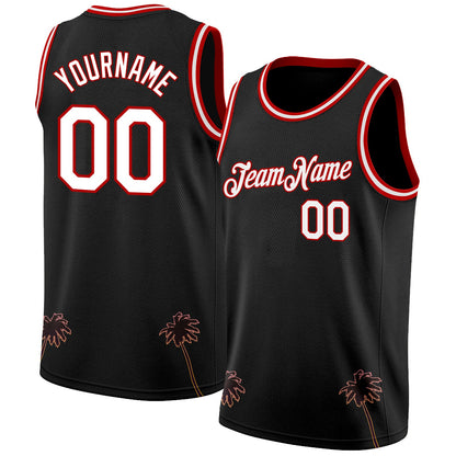 Custom Black White-Red 3D Pattern Hawaii Palm Trees Authentic Basketball Jersey - Sky-Custom