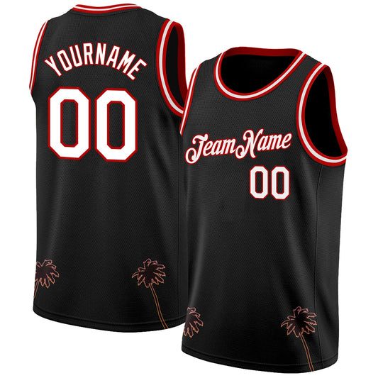 Custom Black White-Red 3D Pattern Hawaii Palm Trees Authentic Basketball Jersey - Sky-Custom