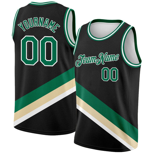 Custom Black Kelly Green-Cream Modern Authentic City Edition Basketball Jersey - Sky-Custom
