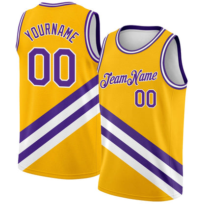 Custom Gold Purple-White Modern Authentic City Edition Basketball Jersey - Sky-Custom
