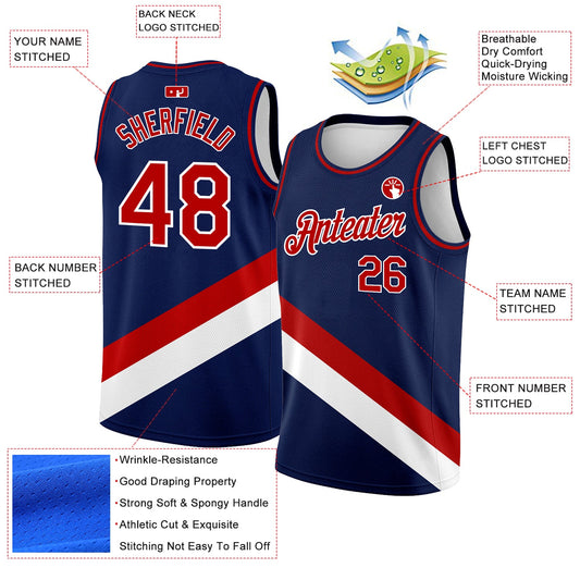 Custom Navy Red-White Modern Authentic City Edition Basketball Jersey - Sky-Custom