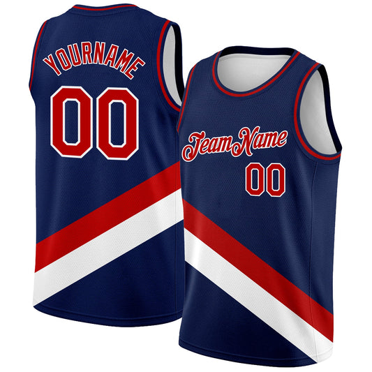 Custom Navy Red-White Modern Authentic City Edition Basketball Jersey - Sky-Custom