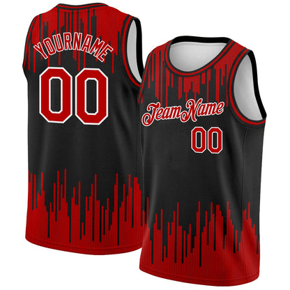 Custom Black Red-White Abstract Vertical Lines Authentic City Edition Basketball Jersey - Sky-Custom
