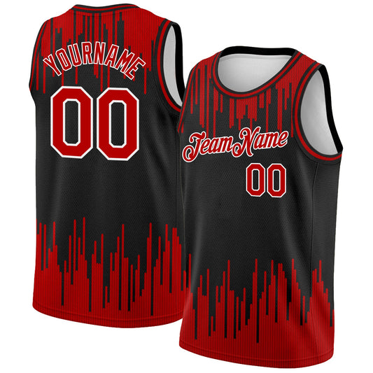 Custom Black Red-White Abstract Vertical Lines Authentic City Edition Basketball Jersey - Sky-Custom