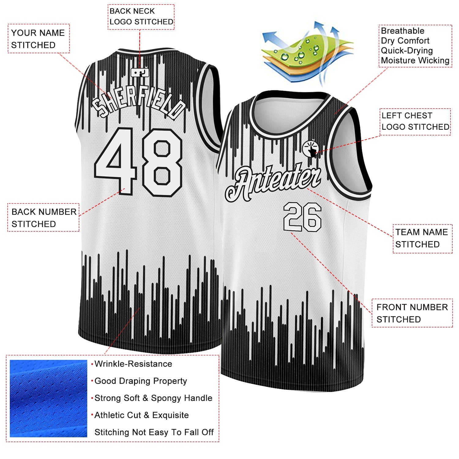 Custom White Black Abstract Vertical Lines Authentic City Edition Basketball Jersey - Sky-Custom