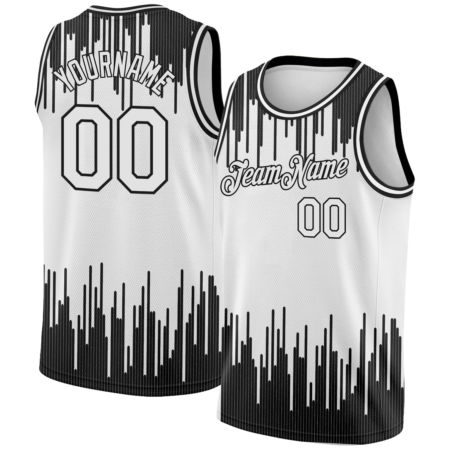 Custom White Black Abstract Vertical Lines Authentic City Edition Basketball Jersey - Sky-Custom