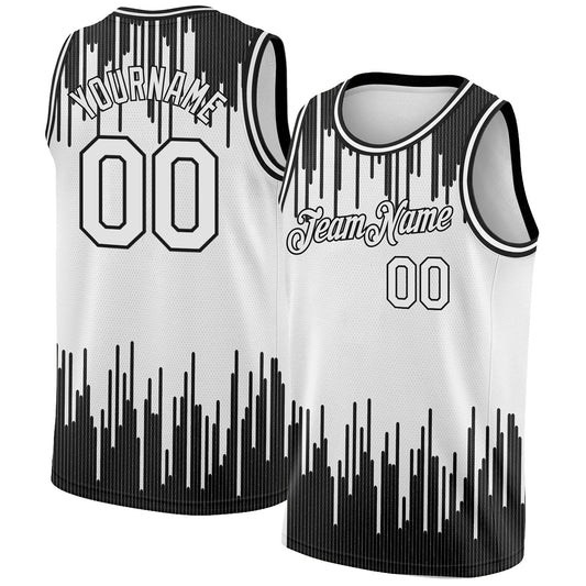 Custom White Black Abstract Vertical Lines Authentic City Edition Basketball Jersey - Sky-Custom