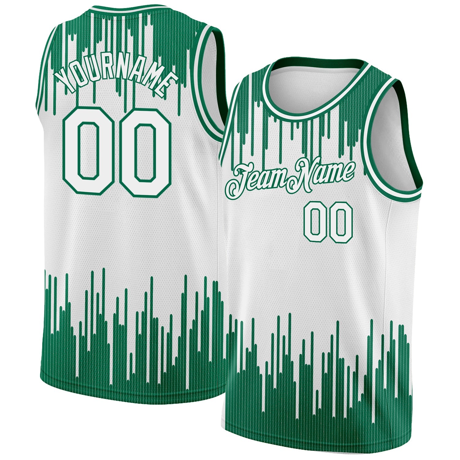 Custom White Kelly Green Abstract Vertical Lines Authentic City Edition Basketball Jersey - Sky-Custom