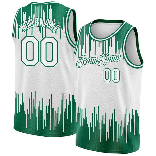 Custom White Kelly Green Abstract Vertical Lines Authentic City Edition Basketball Jersey - Sky-Custom