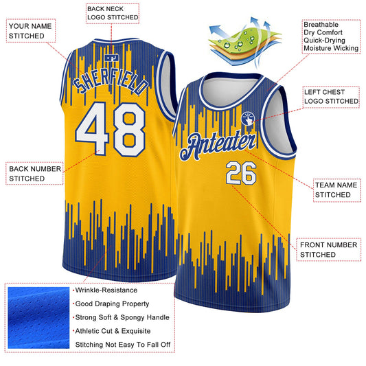Custom Gold White-Royal Abstract Vertical Lines Authentic City Edition Basketball Jersey - Sky-Custom