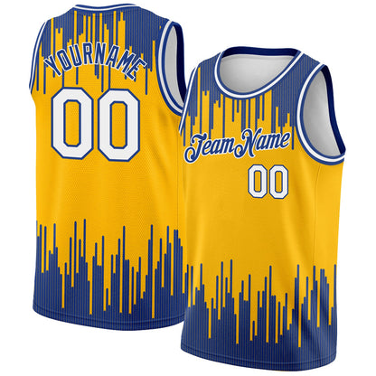 Custom Gold White-Royal Abstract Vertical Lines Authentic City Edition Basketball Jersey - Sky-Custom