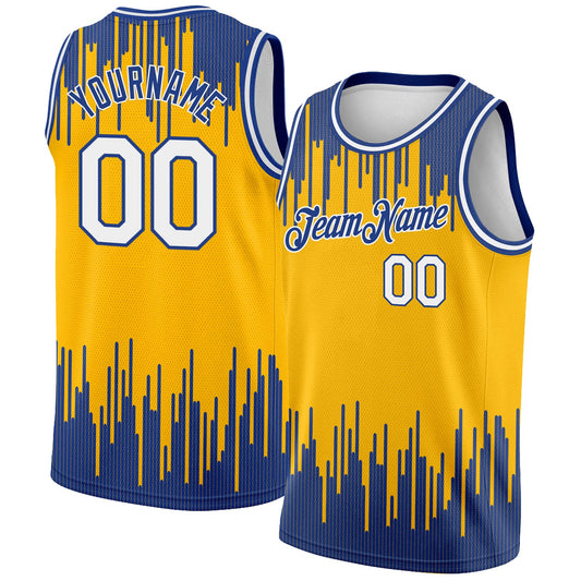 Custom Gold White-Royal Abstract Vertical Lines Authentic City Edition Basketball Jersey - Sky-Custom