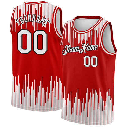 Custom Red White-Black Abstract Vertical Lines Authentic City Edition Basketball Jersey - Sky-Custom