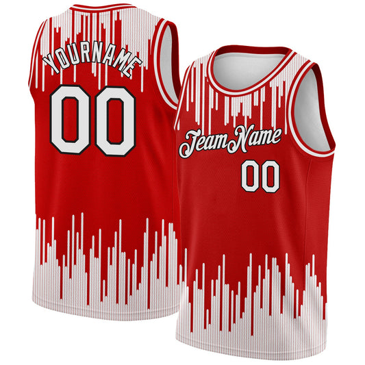 Custom Red White-Black Abstract Vertical Lines Authentic City Edition Basketball Jersey - Sky-Custom