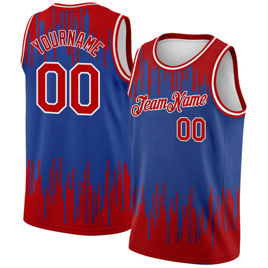 Custom Royal Red-White Abstract Vertical Lines Authentic City Edition Basketball Jersey - Sky-Custom