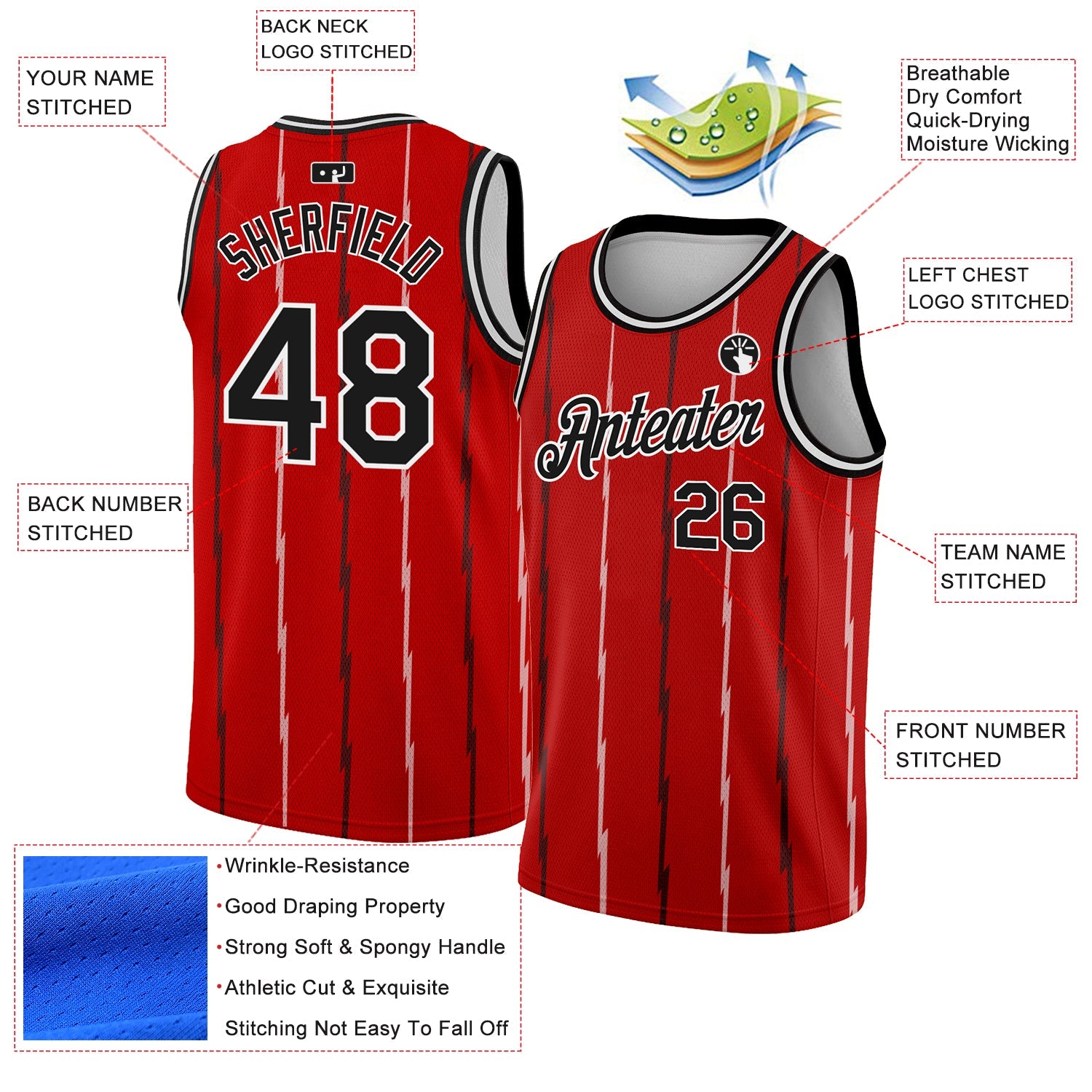 Custom Red Black-White Lines Authentic City Edition Basketball Jersey - Sky-Custom